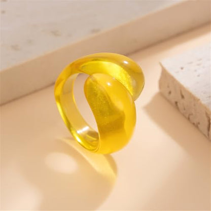 Chunky Resin Twist Stackable Ring for Women,Boho Cute Multicolor Thick Acrylic Statement Ring Trendy Aesthetic Y2k Colorful Knuckle Finger Jewelry - color: Yellow