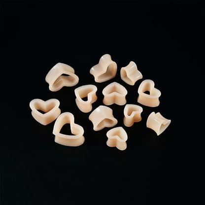 Heart Silicone Ear Tunnel Plugs Gauges Expanders Hollow Flexible Soft Tunnels Kit Stretcher Earrings Fashion Lobe Piercing Body Jewelry for Women Her 6 Pairs Set - color: Flesh, size: 4mm-12mm