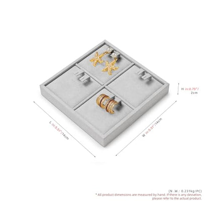Microfiber 4 Slots Jewelry Earring Display Tray | Earring Display Organizer Tray Gray - size: 5.5" x 5.5" x 0.78"