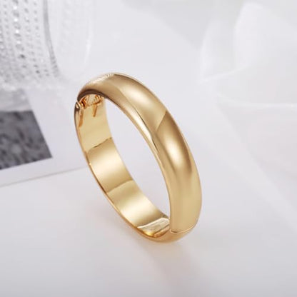 Golden Polished Chunky Twisted Hinged Waterdrop Bangle Bracelet for Women Spiraled Oval Bangle Bracelet - color: Golden Wide Round Bangle