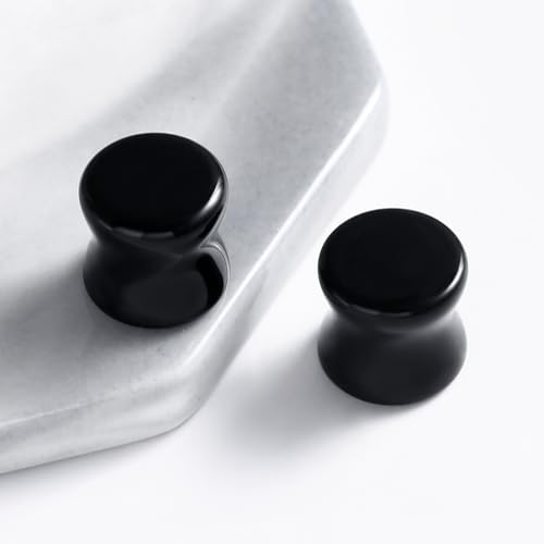 Gauges Tunnels, 2PCS Stone Ear Plugs Natural Black Obsidian Solid Round Polished Double Flared Ear Gauges Expander 2G - 1 inch Ear Piercing Jewelry - size: 1/2 inch(12mm)