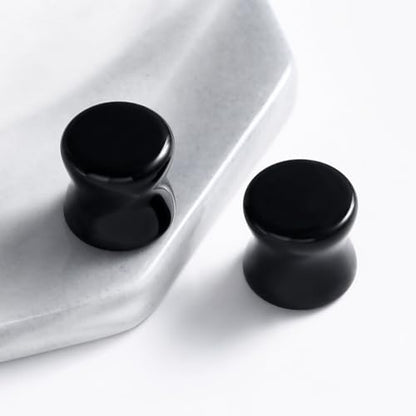 Gauges Tunnels, 2PCS Stone Ear Plugs Natural Black Obsidian Solid Round Polished Double Flared Ear Gauges Expander 2G - 1 inch Ear Piercing Jewelry - size: 00G(10mm)