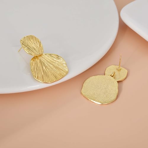 Large Geometric Drop Dangle Earrings for Women Pearl Teardrop Disc Rectangle Oval Fishtail Shell Shaped Textured Dangle Studs Earrings for Women - color: Gold-Shell B