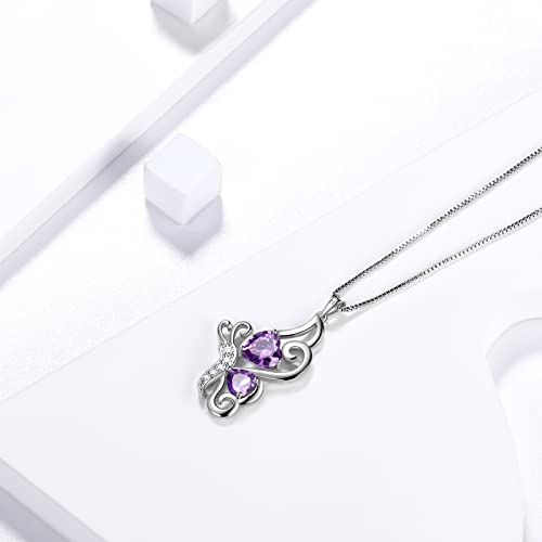 Butterfly Heart Necklace Birthstone Pendant Necklace Earrings Bracelet Women 925 Sterling Silver Animal Butterflies Birthstone Pendant Crystal Birthday Jewelry Wedding Gift - color: B.February-necklace