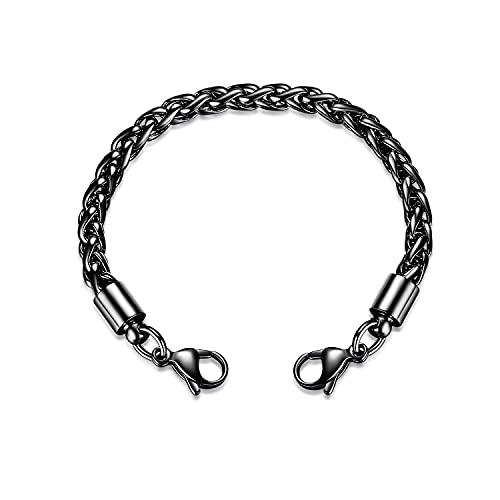 LinnaLove-Stainless Steel Wheat Chain lnterchangeable Medical Alert Bracelets - (Just Chain) - color: Black