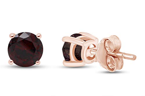 Birthstone Stud Earrings for Women 4MM Round Simulated Gemstone Studs | Push Back Earrings In 14K Gold Over Sterling Silver - color: January - Garnet