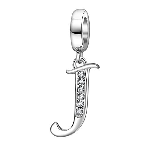 925 Sterling Silver Initial Charm fits Pandora, Gift for Mom Wife | Christmas,Birthday,Mother's Day, Anniversary, Valentine's Day - color: Letter J