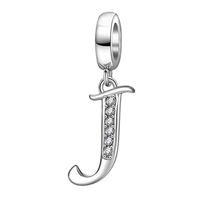 925 Sterling Silver Initial Charm fits Pandora, Gift for Mom Wife | Christmas,Birthday,Mother's Day, Anniversary, Valentine's Day - color: Letter J