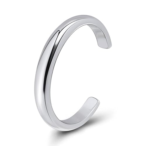 Hoops & Loops 925 Sterling Silver Open Toe Ring for Women & Men, Minimalist Adjustable Band, Tarnish Resistant, Hypoallergenic, Silver, Gold, Rose Gold, Black - color: Silver