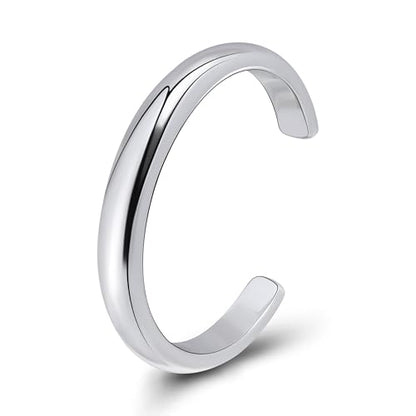 Hoops & Loops 925 Sterling Silver Open Toe Ring for Women & Men, Minimalist Adjustable Band, Tarnish Resistant, Hypoallergenic, Silver, Gold, Rose Gold, Black - color: Silver
