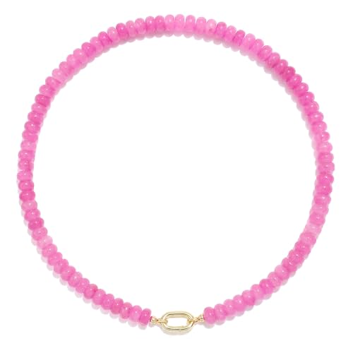 Beaded Gemstone Necklaces for Women Bohemian Colored Choker Natural Stone Bead Summer Beach Handmade Jewelry Necklace - color: Rose