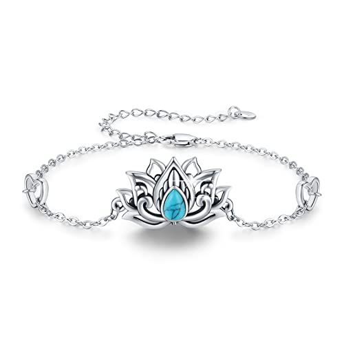 925 Sterling Silver Bohemia Hawaiian Beach Mermaid Floral Bracelet Birthday Graduation Gifts for Women with Gifts Box - style: 23A-Lotus (Turquoise )