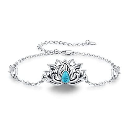 925 Sterling Silver Bohemia Hawaiian Beach Mermaid Floral Bracelet Birthday Graduation Gifts for Women with Gifts Box - style: 23A-Lotus (Turquoise )