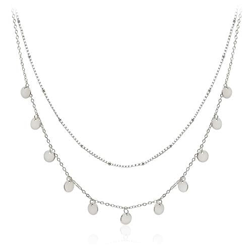 Aisansty Dainty Layered Choker Necklaces Handmade Coin Tube Star Pearl Pendant Multilayer Adjustable Layering Chain Gold Plated Necklaces Set for Women - color: Silver, style: Silver Coin Charms