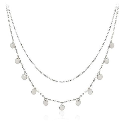 Aisansty Dainty Layered Choker Necklaces Handmade Coin Tube Star Pearl Pendant Multilayer Adjustable Layering Chain Gold Plated Necklaces Set for Women - color: Silver, style: Silver Coin Charms