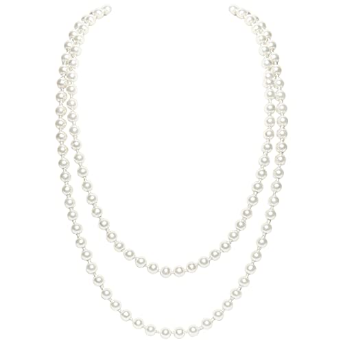 BABEYOND Long Pearl Necklace Faux Pearls Necklace Set Beaded Long Pearls Necklace 1920s Gatsby Costume Jewelry - color: White