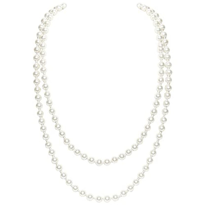 BABEYOND Long Pearl Necklace Faux Pearls Necklace Set Beaded Long Pearls Necklace 1920s Gatsby Costume Jewelry - color: White