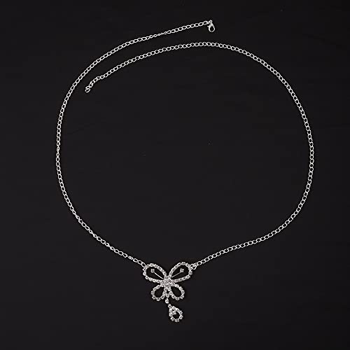 Jumwrit Bling Butterfly Waist Chain for Women Silver Rhinestone Body Chain Adjustable Belly Chain Costume Accessories