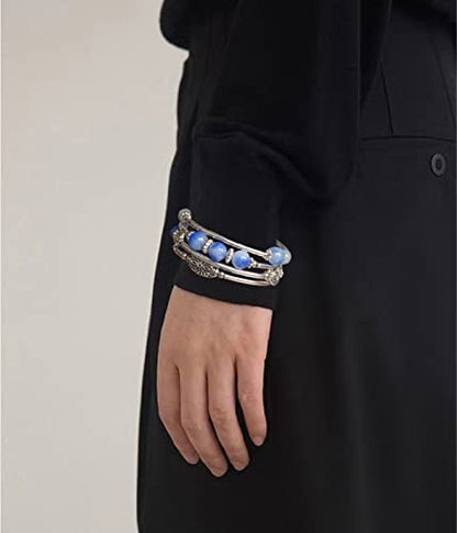 FULU AUTUMN Stackable Beaded Bracelets for Women Boho Wrap Silver Bracelet Layered Fashion Jewelry Gifts for Her - color: 17-Sapphire