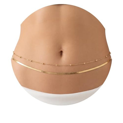 Gold Belly Waist Chain for Women | Layered Belly 14K Gold Plated Chain Adjustable Bikini Belly Beads Body Chain Waterproof | Jewelry Gift - color: Style 1