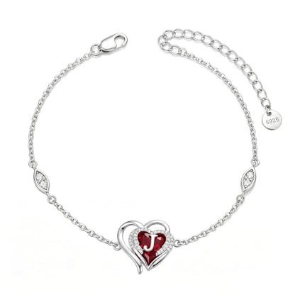 Initial Bracelet for Women 925 Sterling Silver Heart Angel Wings Initial Bracelet Anniversary Birthday Mothers Day Jewelry for Mom Her Wife - color: J