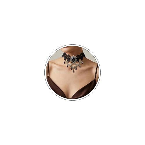 Black Necklaces for Women,Adjustable Layered Collar,Goth Jewelry - color: Gem