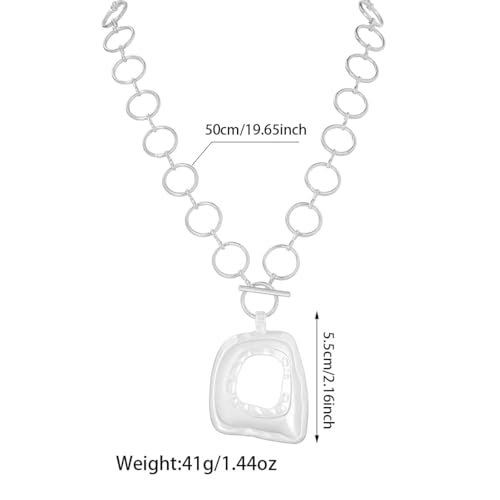 Sora Tuki Gold Chunky Necklace for Women Trendy Big Silver Statement Necklace Large Heart Hollow Square Necklaces Bold Thick Chain OT Toggle Necklaces Boho Chunky Jewelry - color: Style 2 - Silver-Square