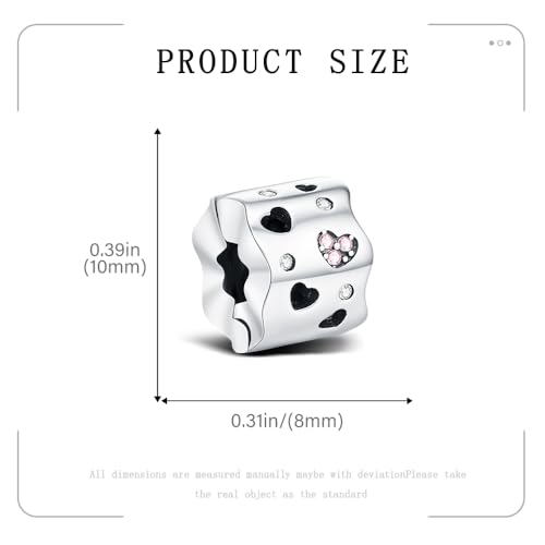 KEQ Clip Spacer Charm for Bracelet 925 Silver Pave Cubic Zirconia Clip Lock Stopper Bead Spacer For Women Bracelets Stopper Birthday Gifts European Openable Beads 2pcs - color: Heart