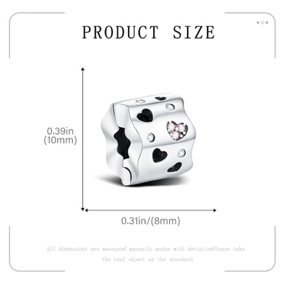 KEQ Clip Spacer Charm for Bracelet 925 Silver Pave Cubic Zirconia Clip Lock Stopper Bead Spacer For Women Bracelets Stopper Birthday Gifts European Openable Beads 2pcs - color: Heart