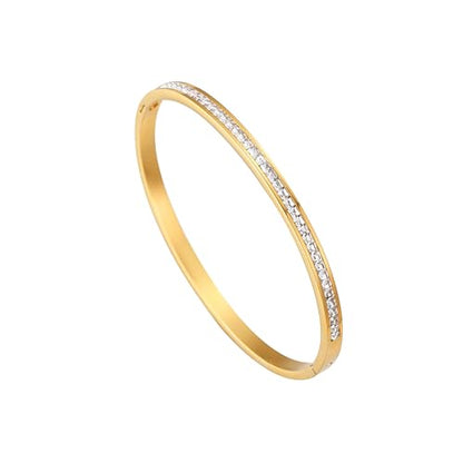 Gold Bracelets for Women, 18K Gold Plated Cubic Zirconia Bangle Bracelets Stainless Steel Eternity Crystal Oval Bracelet Cuff Bracelets for Women Jewelry - color: Half CZ Bangle-Gold