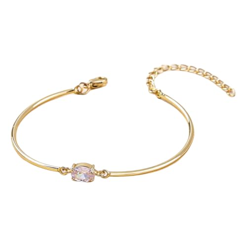 Elegant Yellow Gold Oval Cubic Zirconia Bracelet, Geometric Rhinestone Bangles And Bangle Bracelets For Women Minimalist Oval Shaped Jewelry Perfect Daily Wear