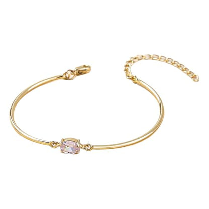 Elegant Yellow Gold Oval Cubic Zirconia Bracelet, Geometric Rhinestone Bangles And Bangle Bracelets For Women Minimalist Oval Shaped Jewelry Perfect Daily Wear