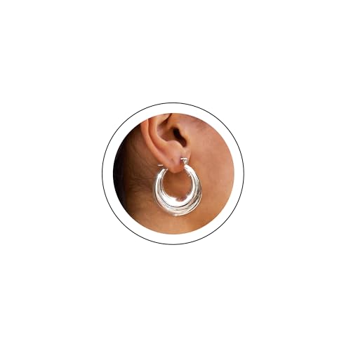 Necocy Chunky Gold Hoop Earrings for Women Non Tarnish, 14k Gold Plated Thick Triple Hoop Earrings Hypoallergenic Trendy Hoops Dainty Jewelry Gifts for Women - style: silver chunky hoop earrings