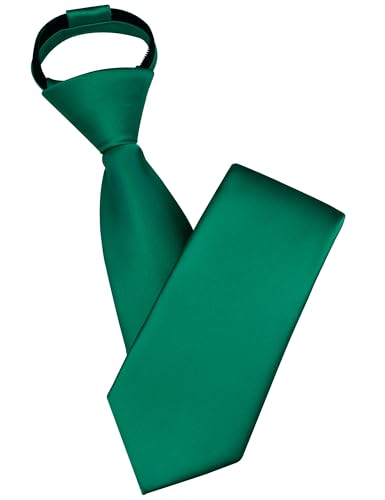 Branduce 3.15"（8cm） Mens Solid Satin Tie Pre-tied Adjustable Zipper Necktie for Business and Wedding - color: Emerald Green