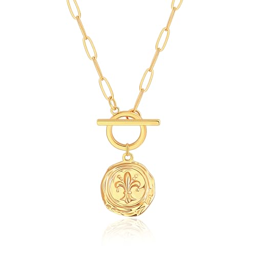 Aobei Pearl 18K Gold Plated Pendant Necklace for Women Dainty Gold Chain Choker Love Heart Disc Coin Pearl Cross Toggle Jewelry - style: Iris Flower Pendant