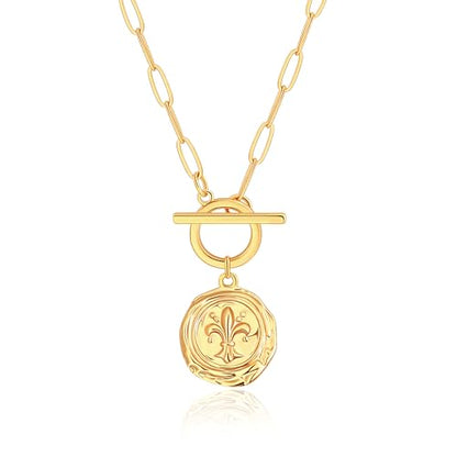 Aobei Pearl 18K Gold Plated Pendant Necklace for Women Dainty Gold Chain Choker Love Heart Disc Coin Pearl Cross Toggle Jewelry - style: Iris Flower Pendant