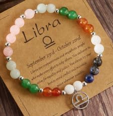 XAM 12 Zodiac Stone Beaded Bracelet - Natural Gemstone & Stainless Steel Charm Constellation Jewelry - color: L
