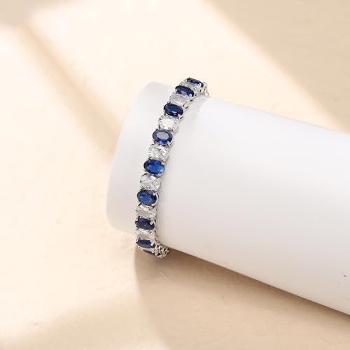 Crysdue Wedding Bridal Bracelets for Brides, Cubic Zirconia Tennis Birthstone Jewelry Gift for Women Prom - style: 09- Clear+Sapphire CZ, 7 Inch