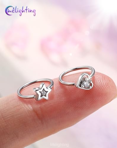 Melighting 20G Seamless Open Nose Rings Set, Star &Heart Nose Ring Hoop Clear CZ, 316L Stainless Steel Jewelry Set for Nostril Septum Cartilage Helix Piercing 8 mm - style: Style2