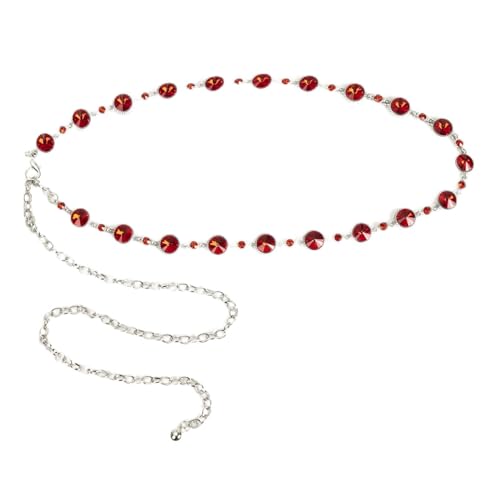 ILuvatar Green Glass Diamond Chain Belt - Metal Women's Western Style Dress Belt - color: Red-r