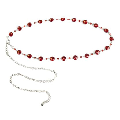 ILuvatar Green Glass Diamond Chain Belt - Metal Women's Western Style Dress Belt - color: Red-r