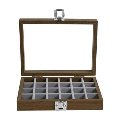 Wudygirl 24 Grid Earring Organizer Small Jewelry Box with Lid WoodGray | Ring Box with Adjustable Dividers, Velvet Lining, Ideal for Rings, Earrings, Jewelry Display, Gift Giving - style: Wood Gray 24 Grid