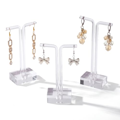 Acrylic T-Bar Earring Display Stand, 3 PCS Hanging Earring Holder Jewelry Holder for Earrings Necklaces & Bracelets, Clear Countertop Jewelry Organizer for Retail & Home, Photography Props