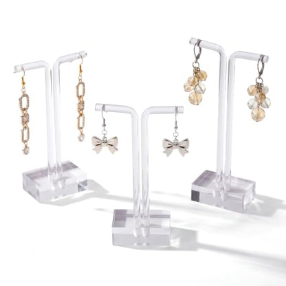Acrylic T-Bar Earring Display Stand, 3 PCS Hanging Earring Holder Jewelry Holder for Earrings Necklaces & Bracelets, Clear Countertop Jewelry Organizer for Retail & Home, Photography Props