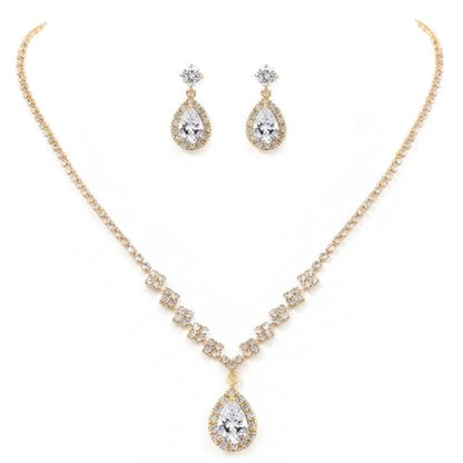 Unicra Bride Crystal Necklace Earrings Set Bridal Wedding Jewelry Sets Rhinestone Choker Necklace Prom Costume Jewelry Set for Women and Brides - color: Gold