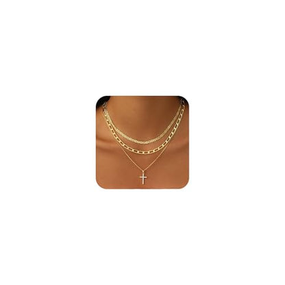 Layered Gold Cross Necklaces for Women, Stack Stackable 14K Gold/Silver Plated Cubic Zirconia Pendant Necklace Set Dainty Choker Layering Necklaces for Women Faith Jewelry Religious Gift - style: Gold-1