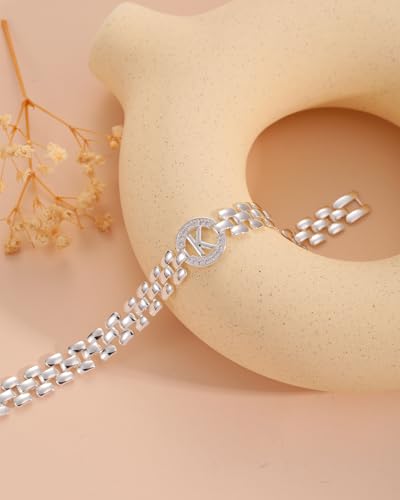 WEDDINEN Initial Bracelets for Women, 14K Gold Plated Letter A-Z Bracelets with Diamonds,Thick Chain Bracelet for Women trendy Jewelry Gifts - color: Silver-H
