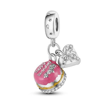 HONGRUI 925 Sterling Silver Charm for Bracelets Fashion Women Jewelry Gift - color: Red birthday cake