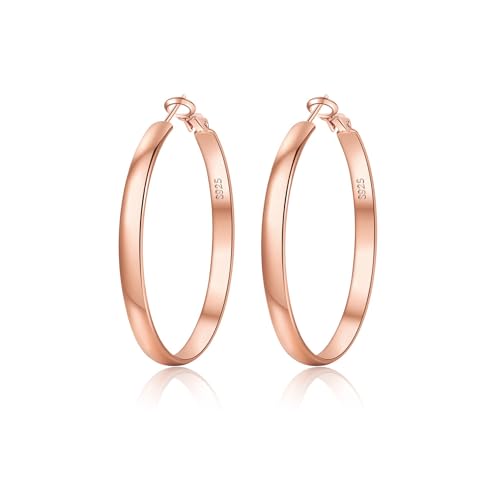 EXGOX 5mm Wide Gold Hoop Earrings for Women,Sterling Silver Hoop Earrings Large Silver Hoop Earrings Hypoallergenic Lightweight 14K Real Gold Plated Big Hoop Earrings for Women 30/40/50/60/70mm - color: Rose color 30MM