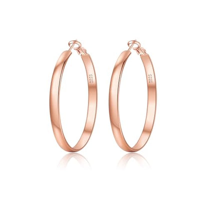 EXGOX 5mm Wide Gold Hoop Earrings for Women,Sterling Silver Hoop Earrings Large Silver Hoop Earrings Hypoallergenic Lightweight 14K Real Gold Plated Big Hoop Earrings for Women 30/40/50/60/70mm - color: Rose color 30MM